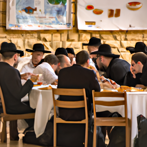 1. קבוצת מטיילים יהודים התכנסה באזור המשותף החם והמזמין של בית חב"ד צאנג מאי, חלקה ארוחה ושיחה.
