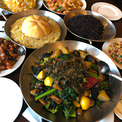 3. תמונה תוססת של ארוחה מסורתית כשרה המוגשת בבית חב"ד צנג מאי, הכוללת מגוון מנות טעימות.